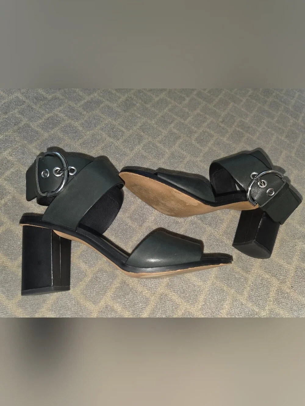Rebecca Minkoff Black And Silver Ankle Buckle Heels